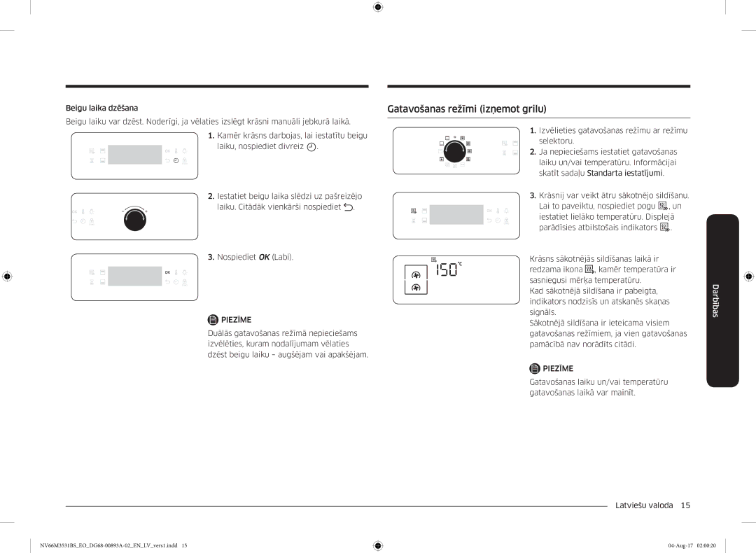 Samsung NV66M3531BS/EO manual Gatavošanas režīmi izņemot grilu 