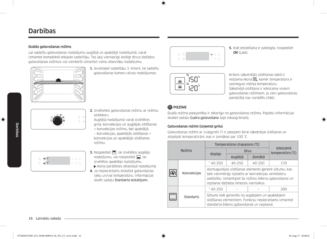 Samsung NV66M3531BS/EO manual Darbības 