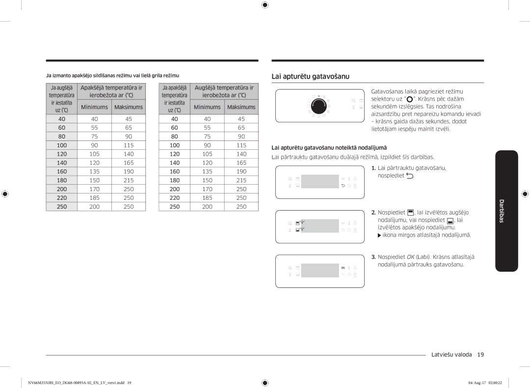 Samsung NV66M3531BS/EO manual Lai apturētu gatavošanu 