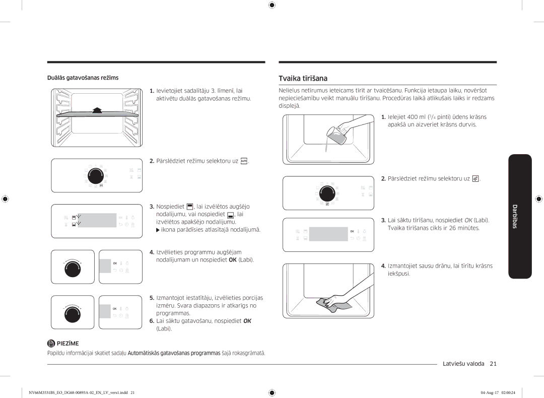 Samsung NV66M3531BS/EO manual Tvaika tīrīšana 