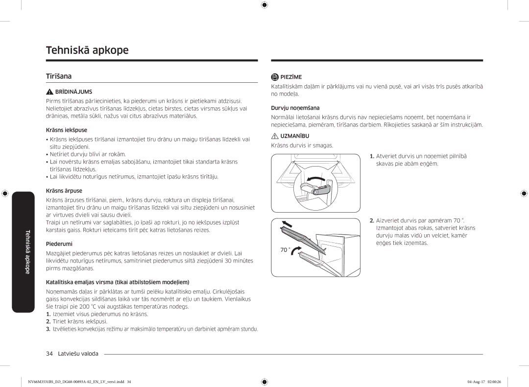 Samsung NV66M3531BS/EO manual Tehniskā apkope, Tīrīšana 