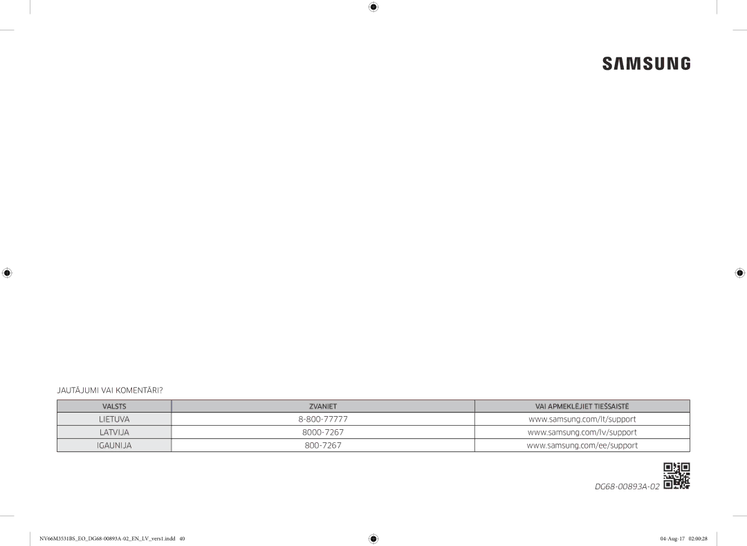 Samsung NV66M3531BS/EO manual DG68-00893A-02 