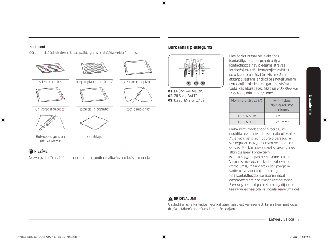 Samsung NV66M3531BS/EO manual Barošanas pieslēgums 