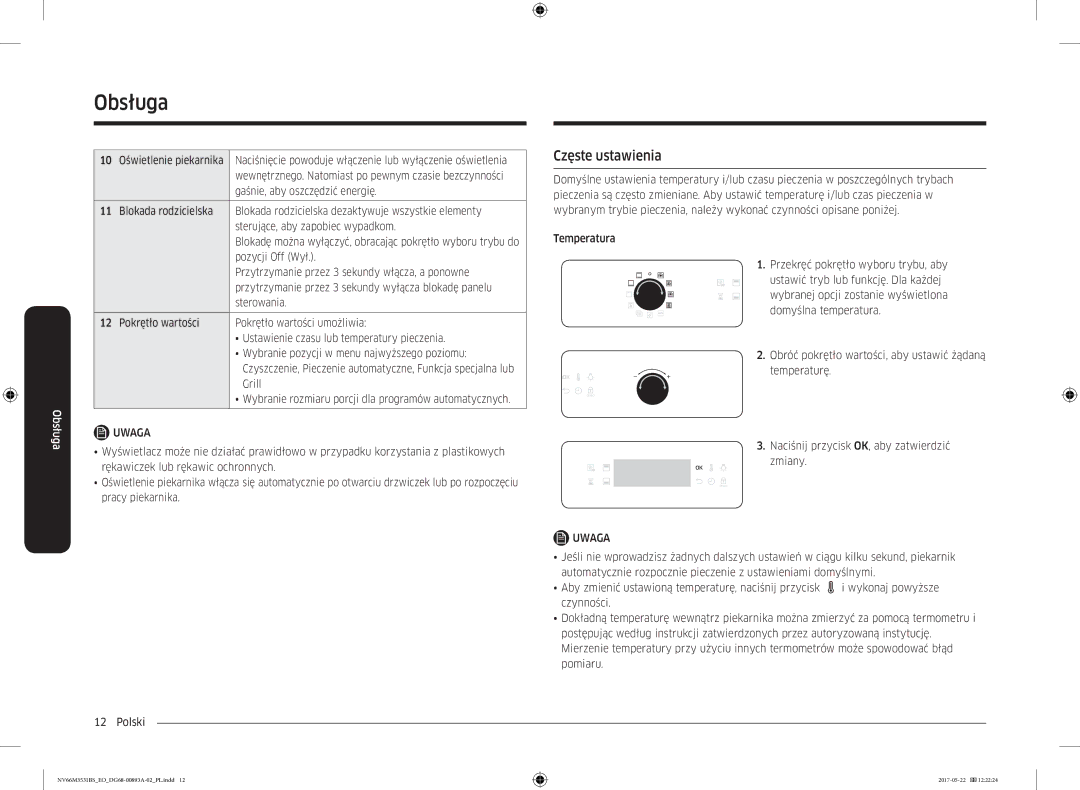 Samsung NV66M3531BS/EO manual Częste ustawienia 