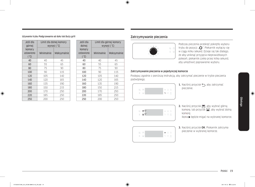 Samsung NV66M3531BS/EO manual Zatrzymywanie pieczenia, Jeśli dla Limit dla dolnej komory 