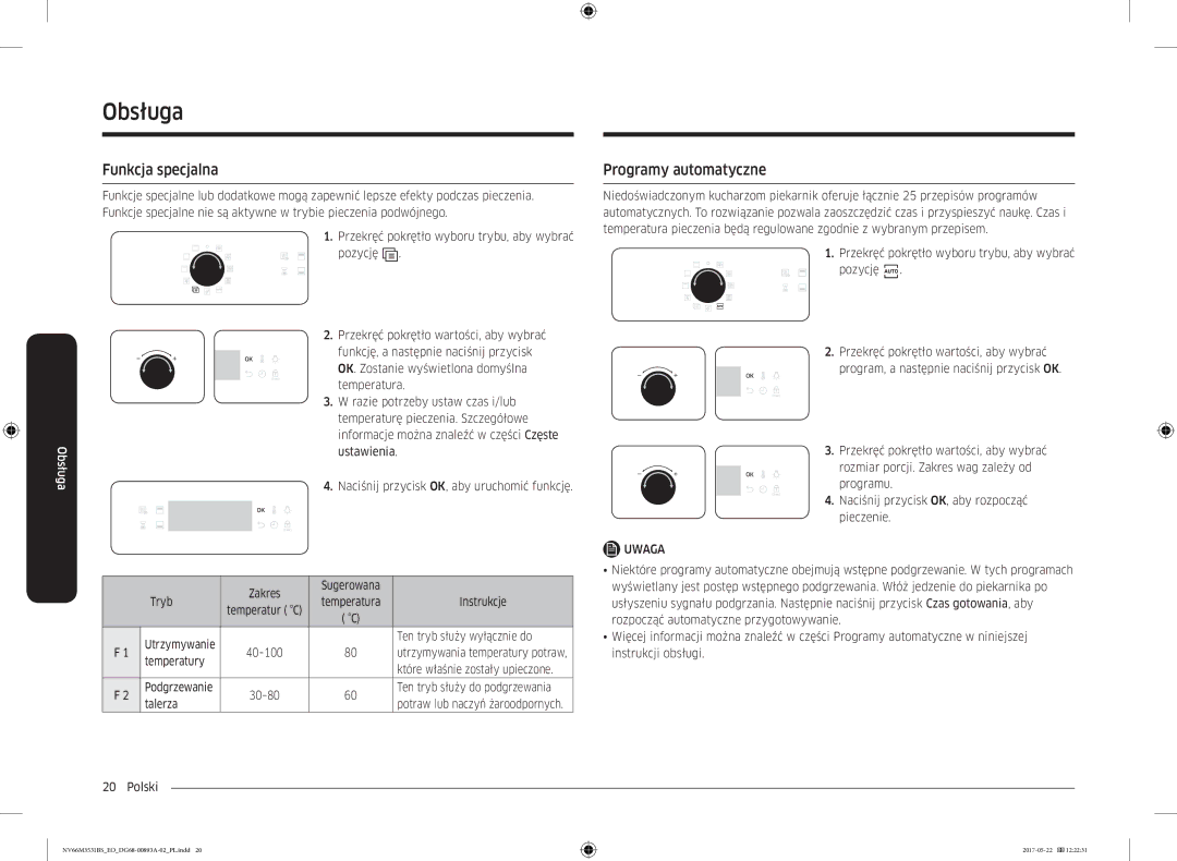 Samsung NV66M3531BS/EO manual Funkcja specjalna, Programy automatyczne 