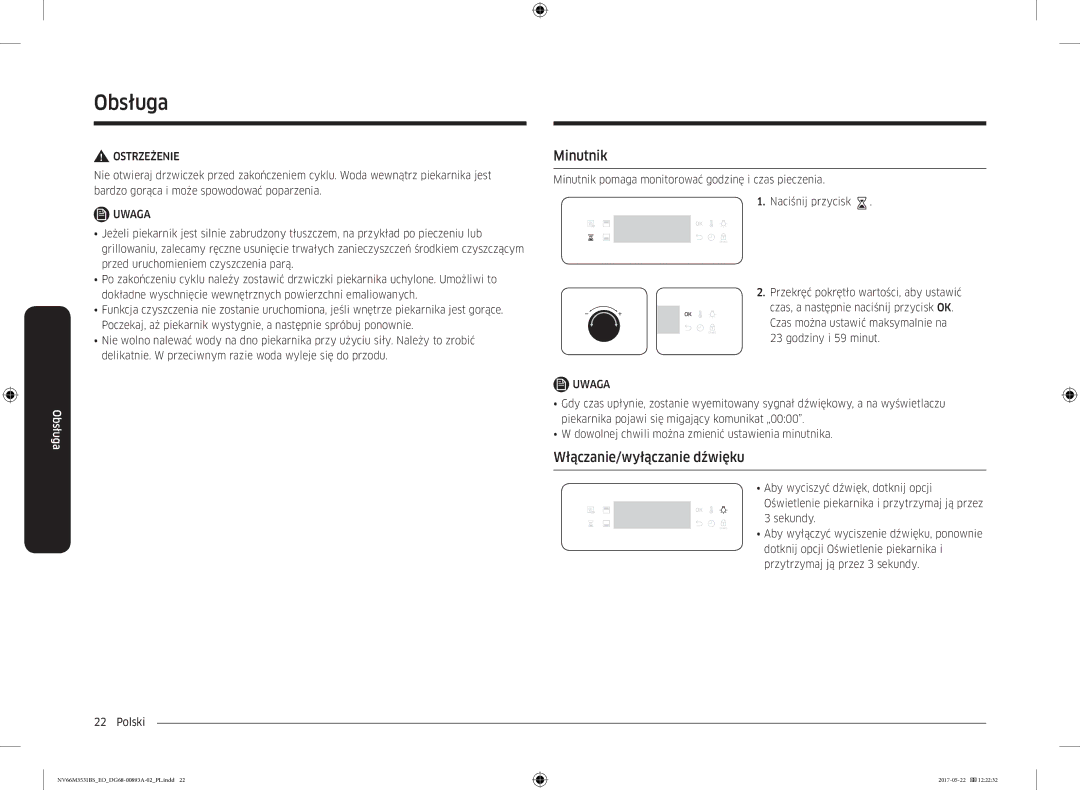 Samsung NV66M3531BS/EO manual Minutnik, Włączanie/wyłączanie dźwięku 