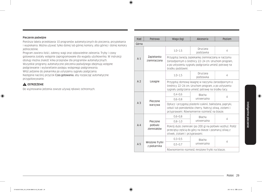 Samsung NV66M3531BS/EO manual Żaroodpornym o średnicy 22-24 cm. Uruchom program, Środku podstawki 1,5 Druciana 