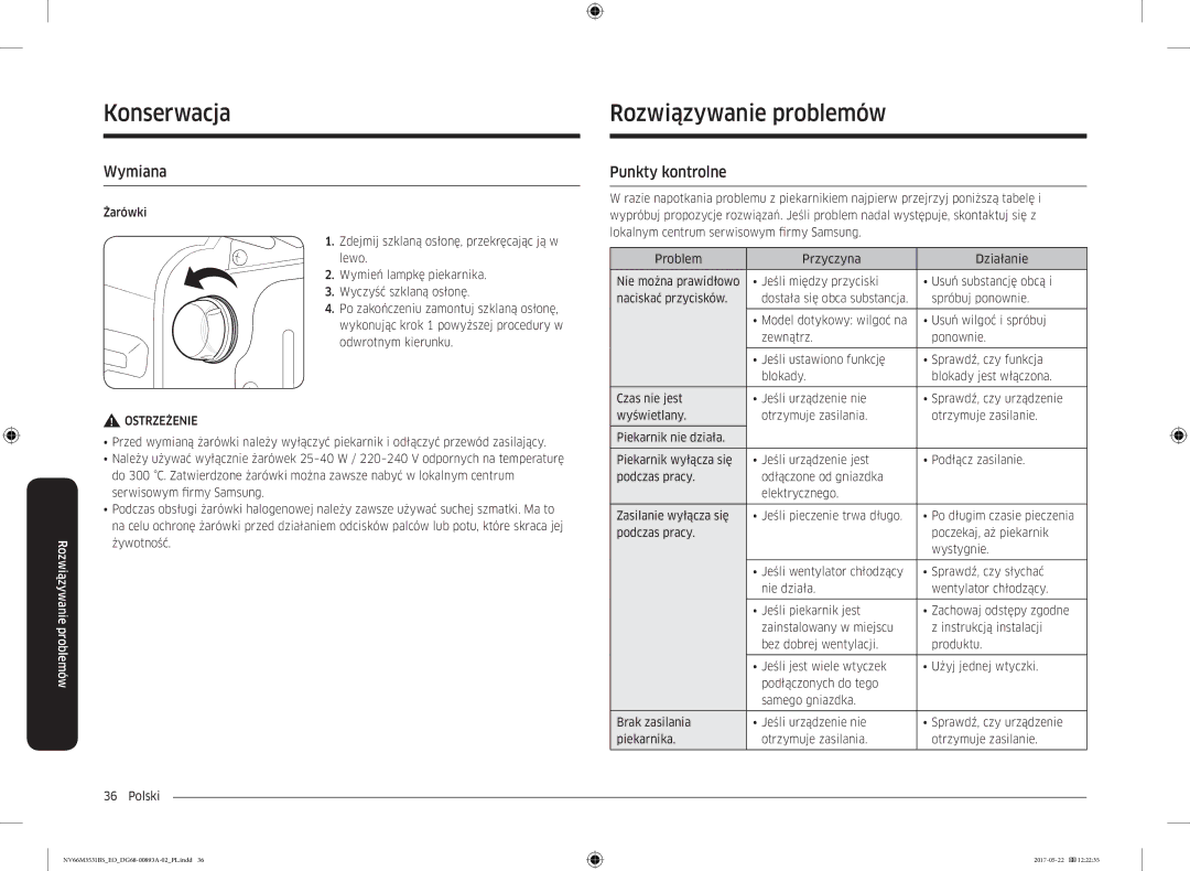 Samsung NV66M3531BS/EO manual Rozwiązywanie problemów, Wymiana, Punkty kontrolne, Żywotność 