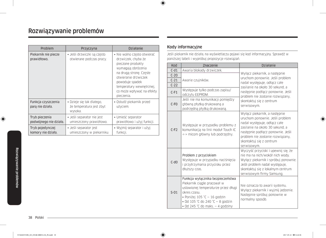 Samsung NV66M3531BS/EO manual Kody informacyjne 