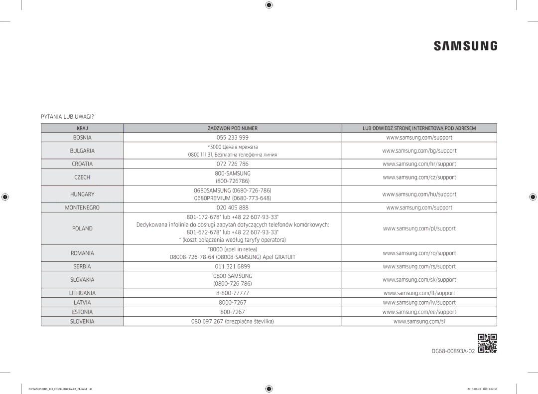 Samsung NV66M3531BS/EO 055 233, 072 726, 800-726786, 0680PREMIUM, 020 405 801-172-678* lub +48 22, 801-672-678* lub +48 22 