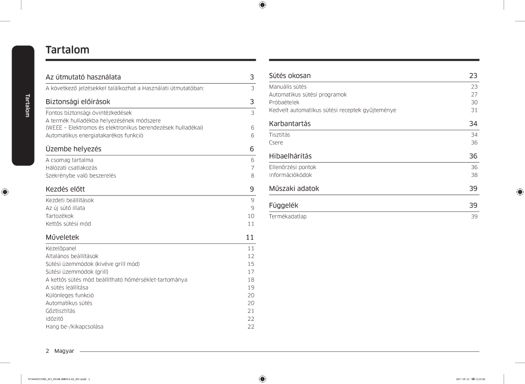 Samsung NV66M3531BS/EO manual Tartalom 