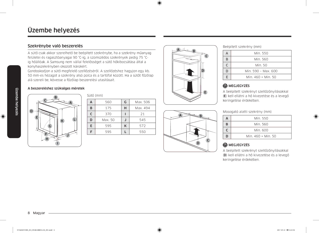 Samsung NV66M3531BS/EO manual Szekrénybe való beszerelés 