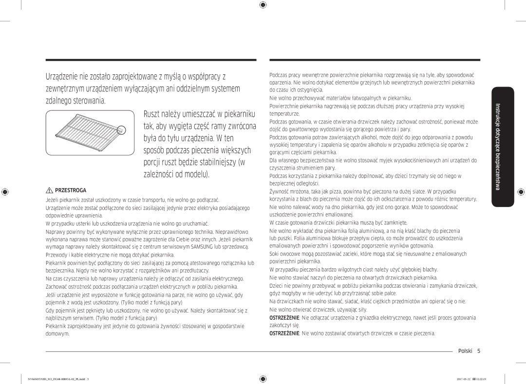 Samsung NV66M3531BS/EO manual Przestroga 