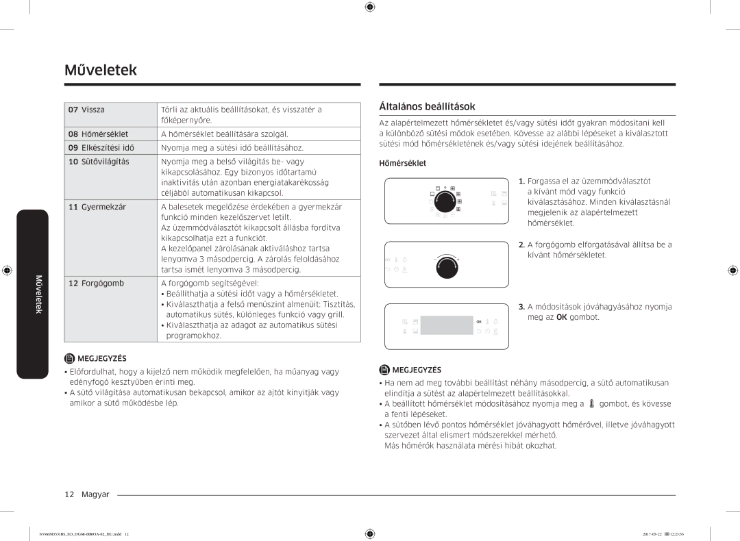 Samsung NV66M3531BS/EO manual Általános beállítások 