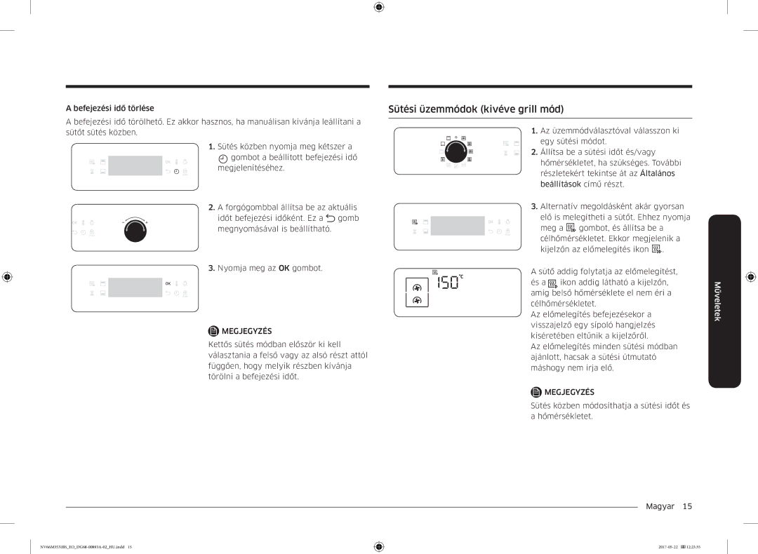 Samsung NV66M3531BS/EO manual Sütési üzemmódok kivéve grill mód 