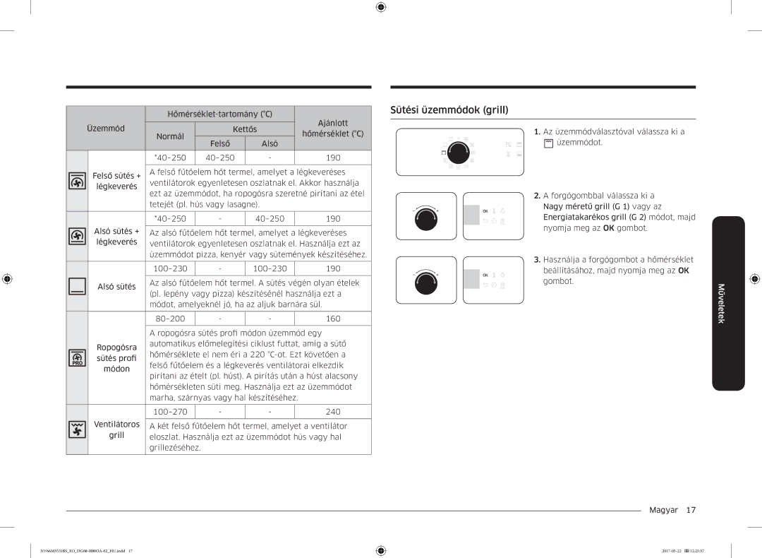 Samsung NV66M3531BS/EO manual Sütési üzemmódok grill 