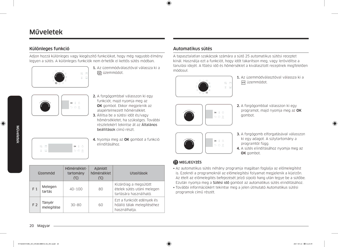 Samsung NV66M3531BS/EO manual Különleges funkció, Automatikus sütés 