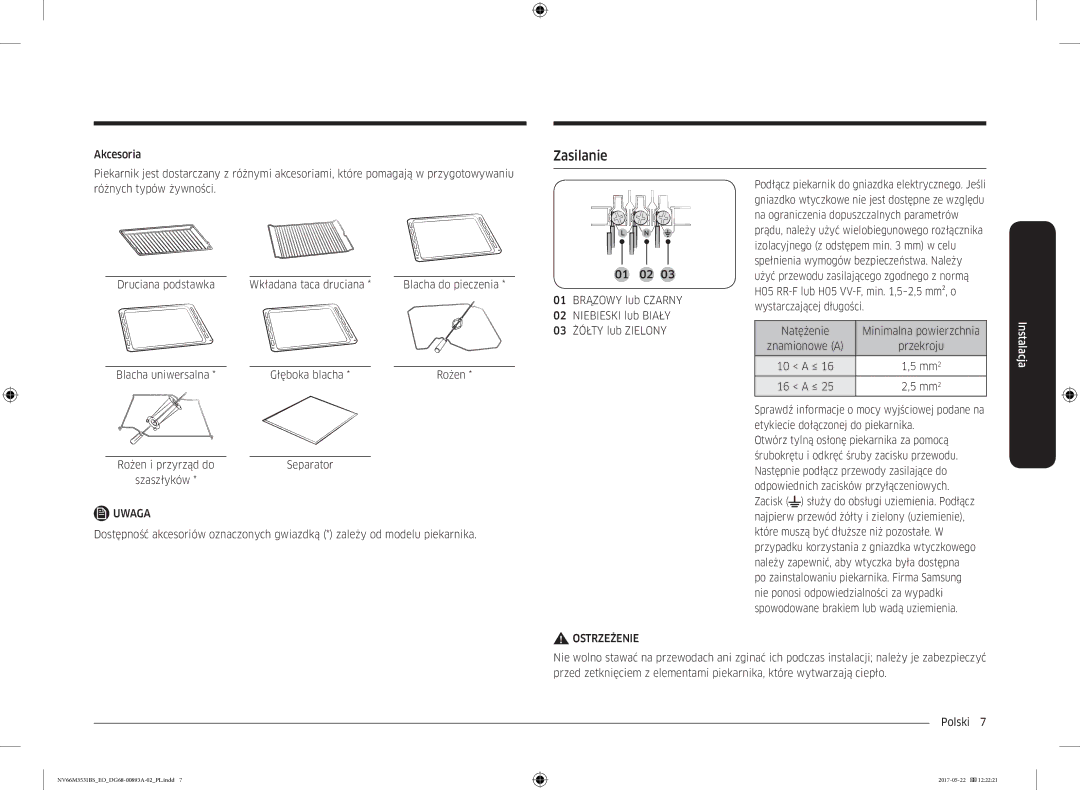 Samsung NV66M3531BS/EO manual Zasilanie 