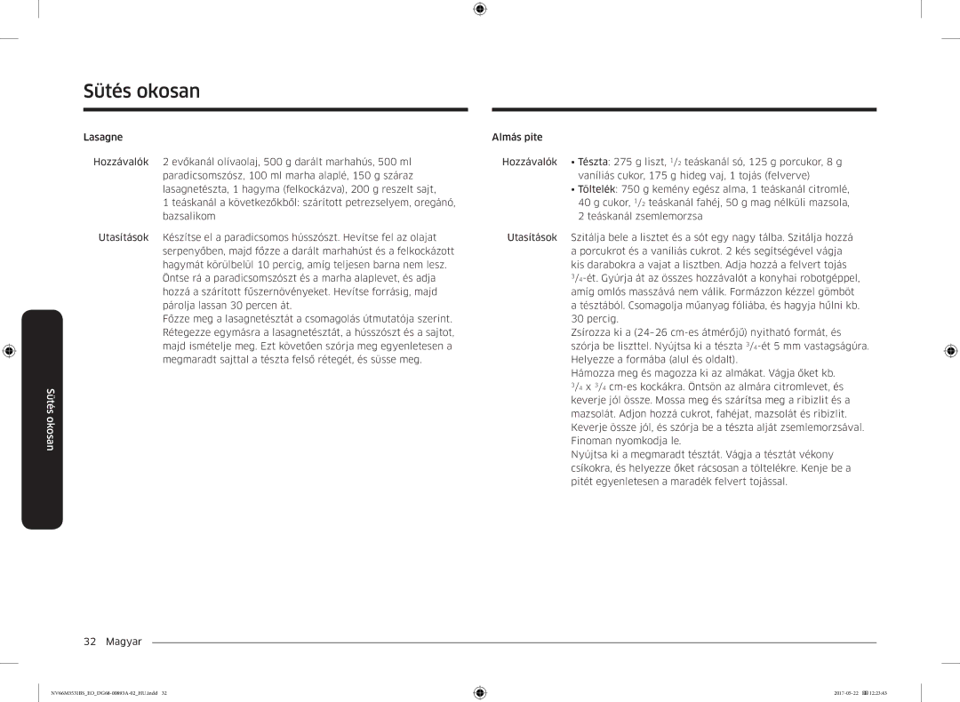 Samsung NV66M3531BS/EO manual Sütés okosan 