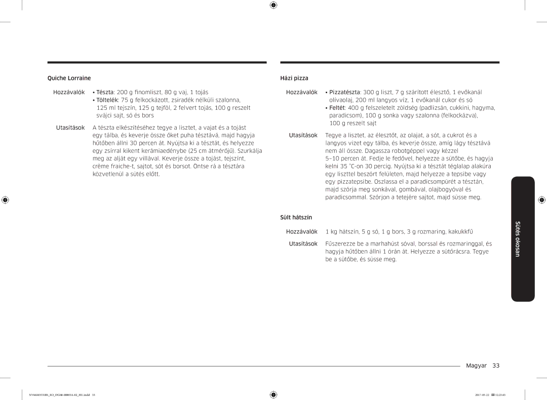 Samsung NV66M3531BS/EO manual Sütés okosan 