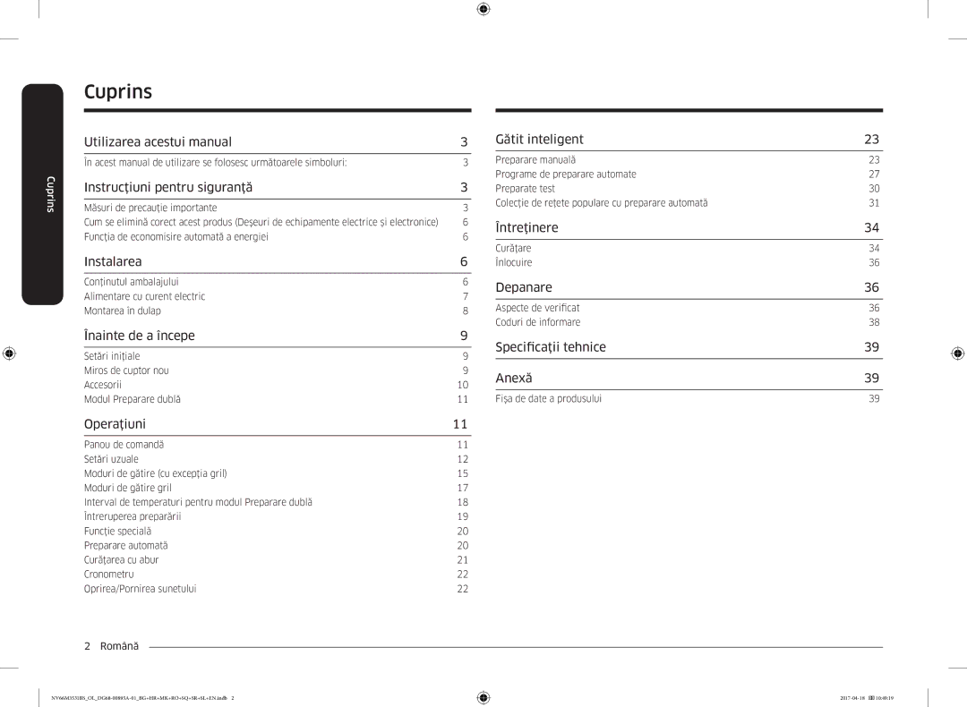 Samsung NV66M3531BS/OL, NV66M3531BS/EO manual Cuprins 