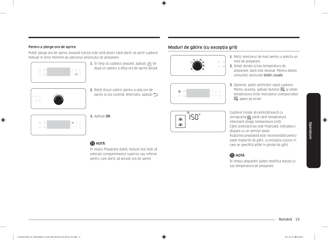 Samsung NV66M3531BS/EO, NV66M3531BS/OL manual Moduri de gătire cu excepţia gril 