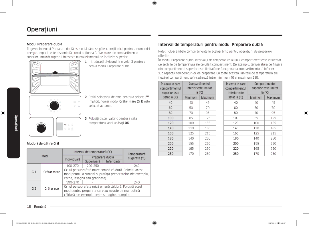 Samsung NV66M3531BS/OL, NV66M3531BS/EO manual Interval de temperaturi pentru modul Preparare dublă 