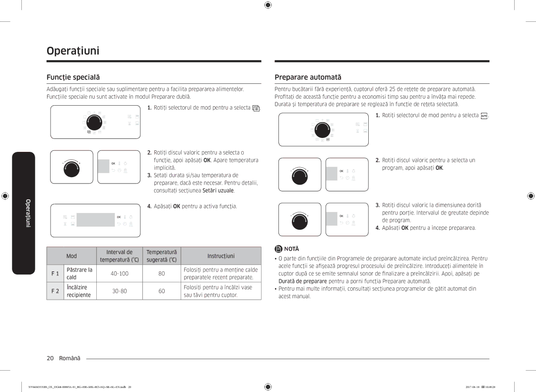 Samsung NV66M3531BS/OL, NV66M3531BS/EO manual Funcţie specială, Preparare automată 