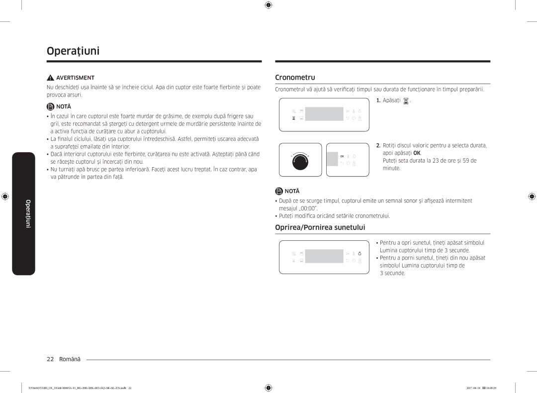 Samsung NV66M3531BS/OL, NV66M3531BS/EO manual Cronometru, Oprirea/Pornirea sunetului 