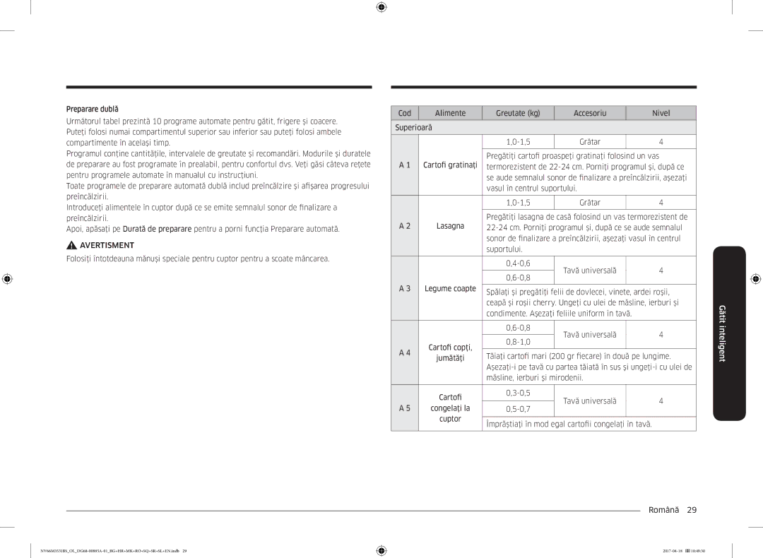 Samsung NV66M3531BS/EO manual 22-24 cm. Porniţi programul şi, după ce se aude semnalul, Suportului 0,6, Congelaţi la 0,7 