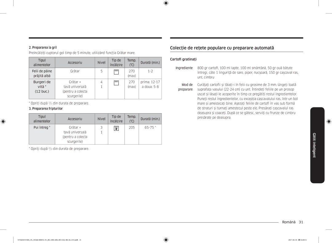 Samsung NV66M3531BS/EO, NV66M3531BS/OL manual Colecţie de reţete populare cu preparare automată 