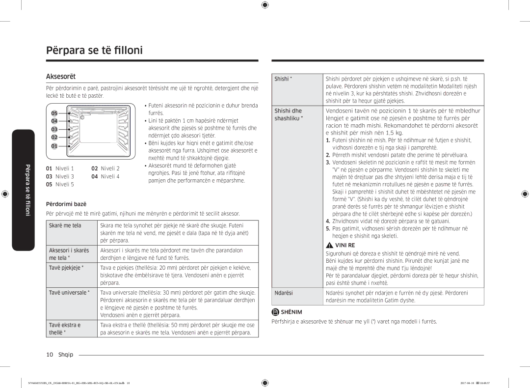 Samsung NV66M3531BS/OL, NV66M3531BS/EO manual Përpara se të fillon, Aksesorët 