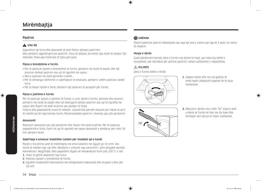 Samsung NV66M3531BS/OL, NV66M3531BS/EO manual Mirëmbajtja, Pastrim 