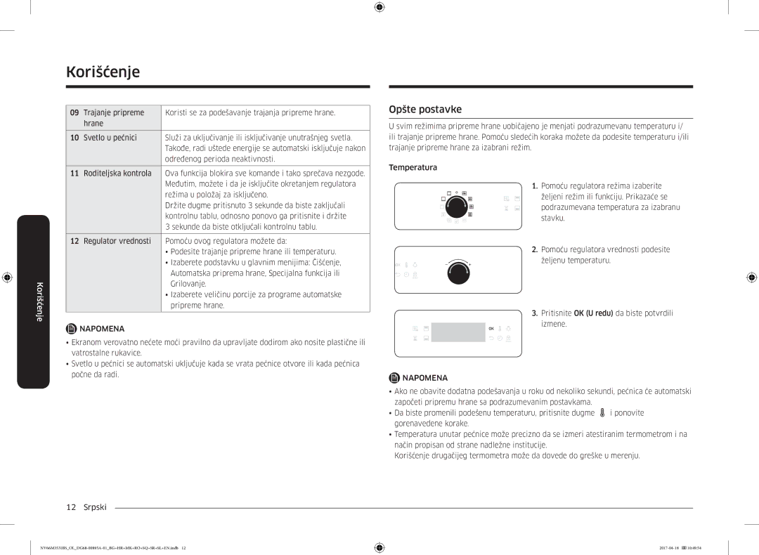 Samsung NV66M3531BS/OL, NV66M3531BS/EO manual Opšte postavke 