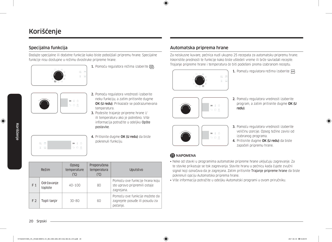 Samsung NV66M3531BS/OL, NV66M3531BS/EO manual Specijalna funkcija, Automatska priprema hrane 