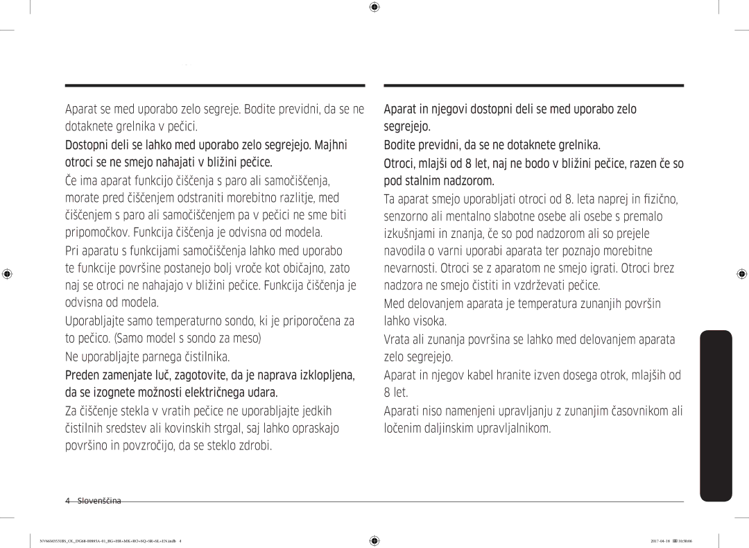 Samsung NV66M3531BS/OL, NV66M3531BS/EO manual Varnostna navodila 