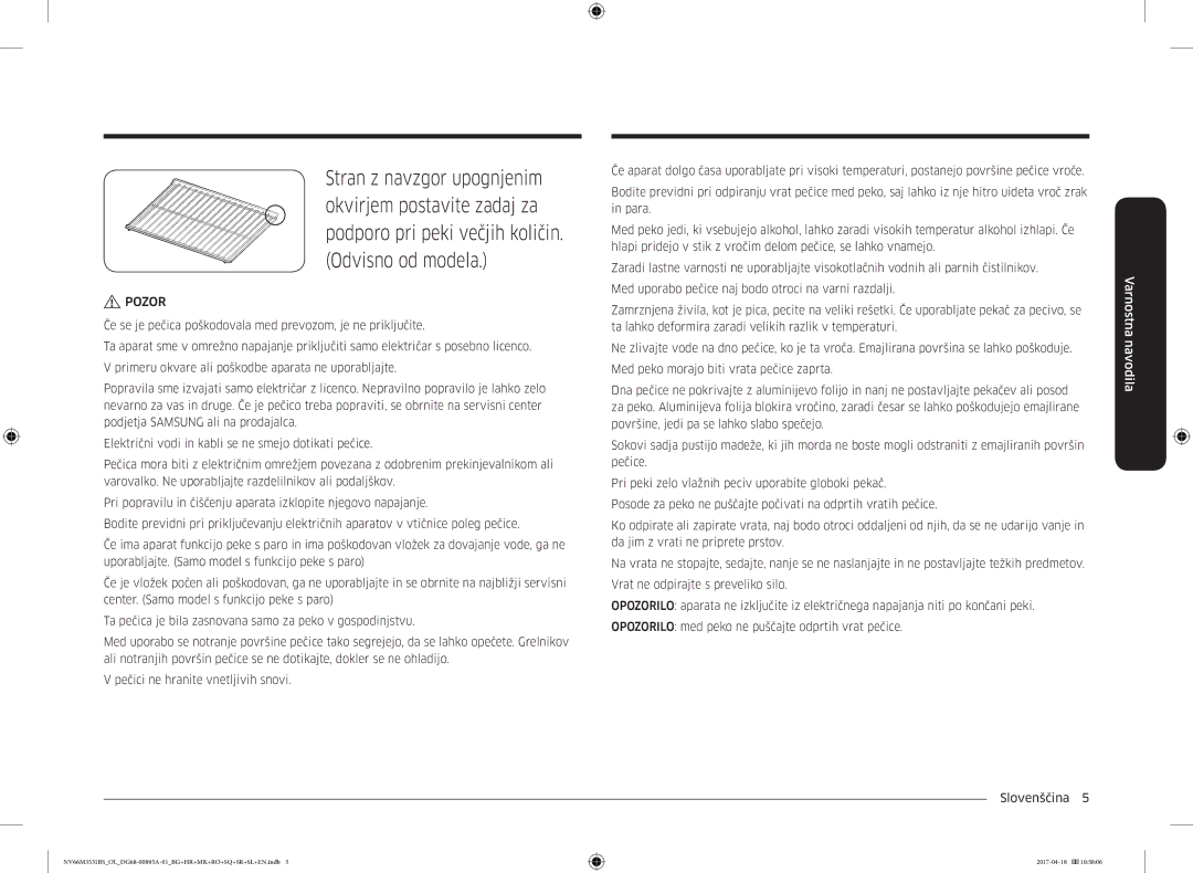 Samsung NV66M3531BS/EO, NV66M3531BS/OL manual Pozor 