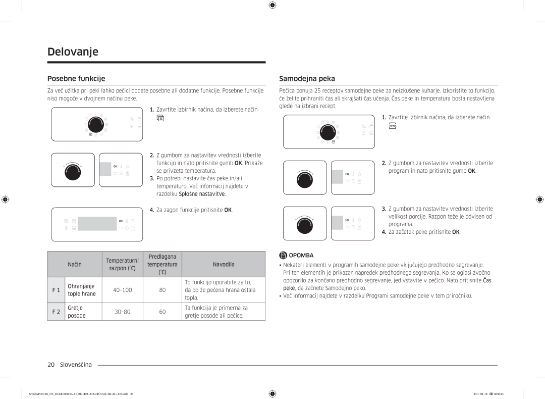 Samsung NV66M3531BS/OL, NV66M3531BS/EO manual Posebne funkcije, Samodejna peka 