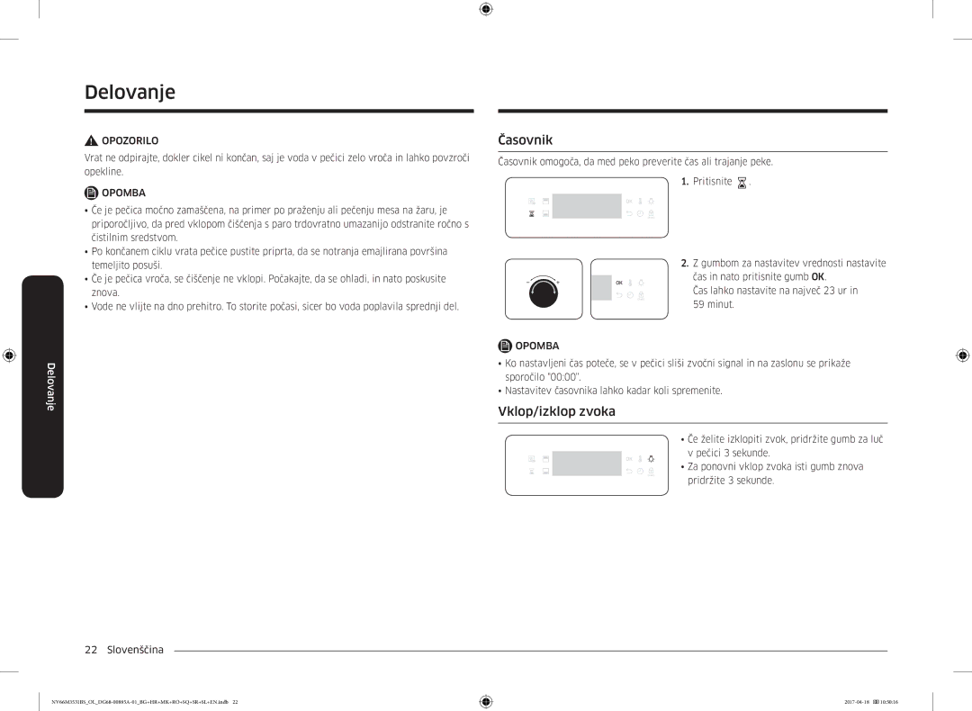 Samsung NV66M3531BS/OL, NV66M3531BS/EO manual Časovnik, Vklop/izklop zvoka 