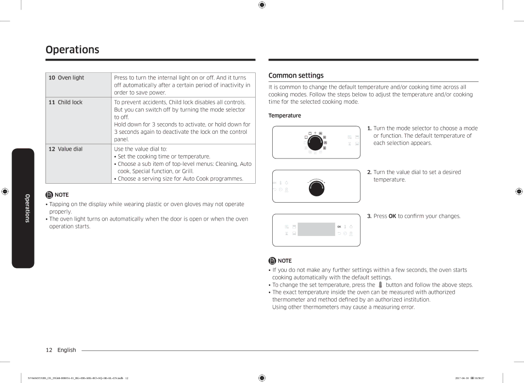 Samsung NV66M3531BS/OL, NV66M3531BS/EO manual Common settings 