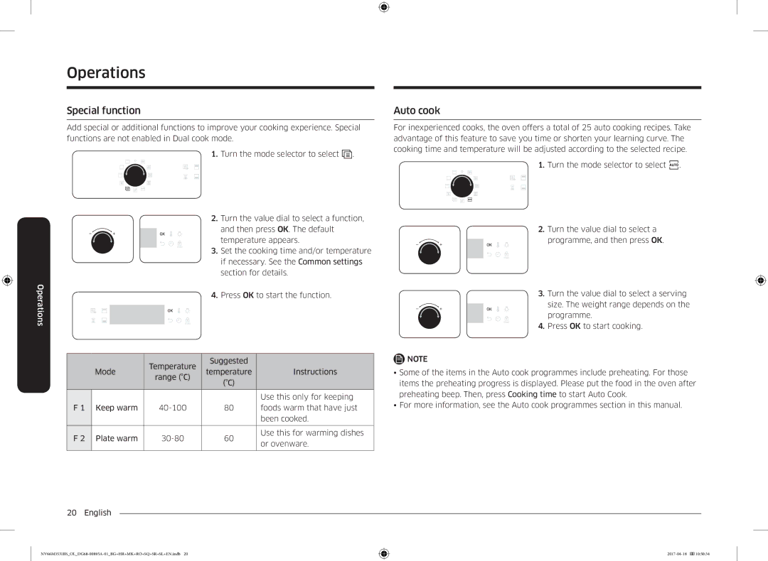 Samsung NV66M3531BS/OL, NV66M3531BS/EO manual Special function, Auto cook, Use this only for keeping 