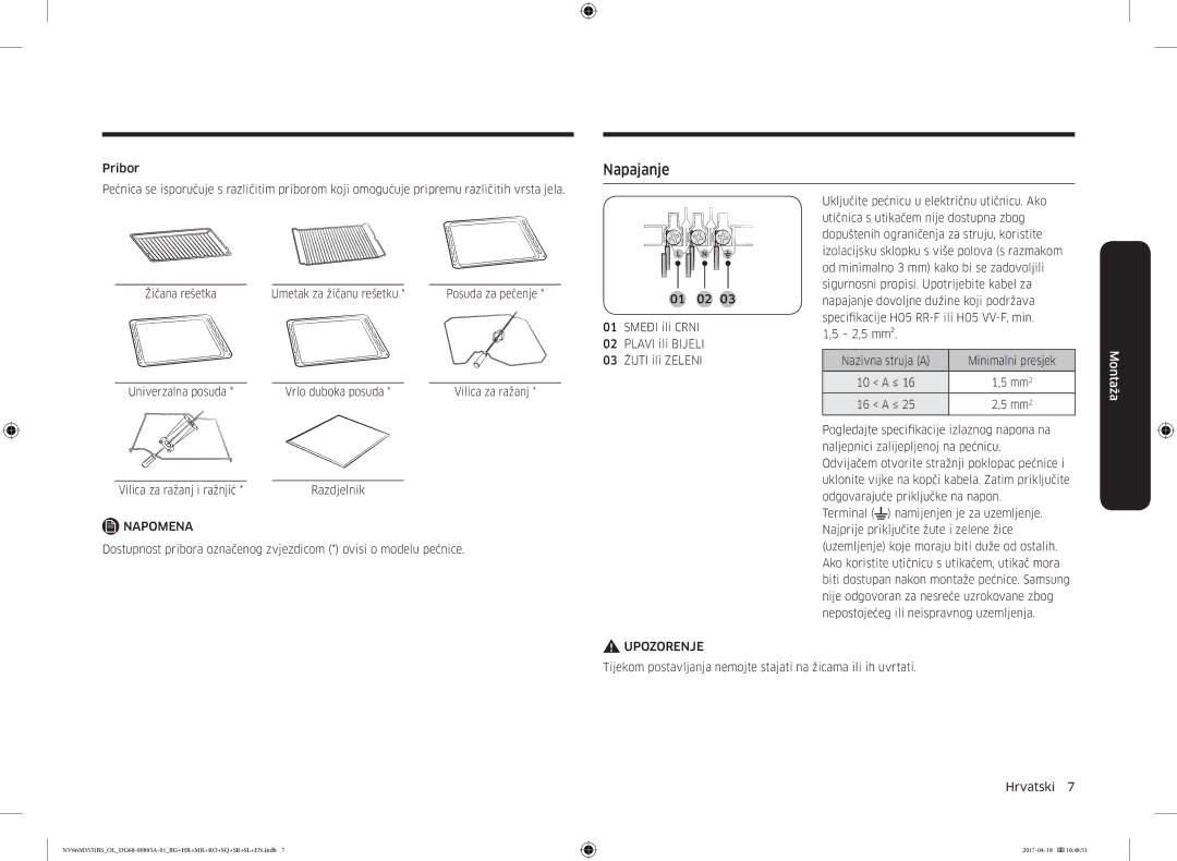 Samsung NV66M3531BS/EO, NV66M3531BS/OL manual Napajanje, Mm2, Vilica za ražanj i ražnjić *Razdjelnik 