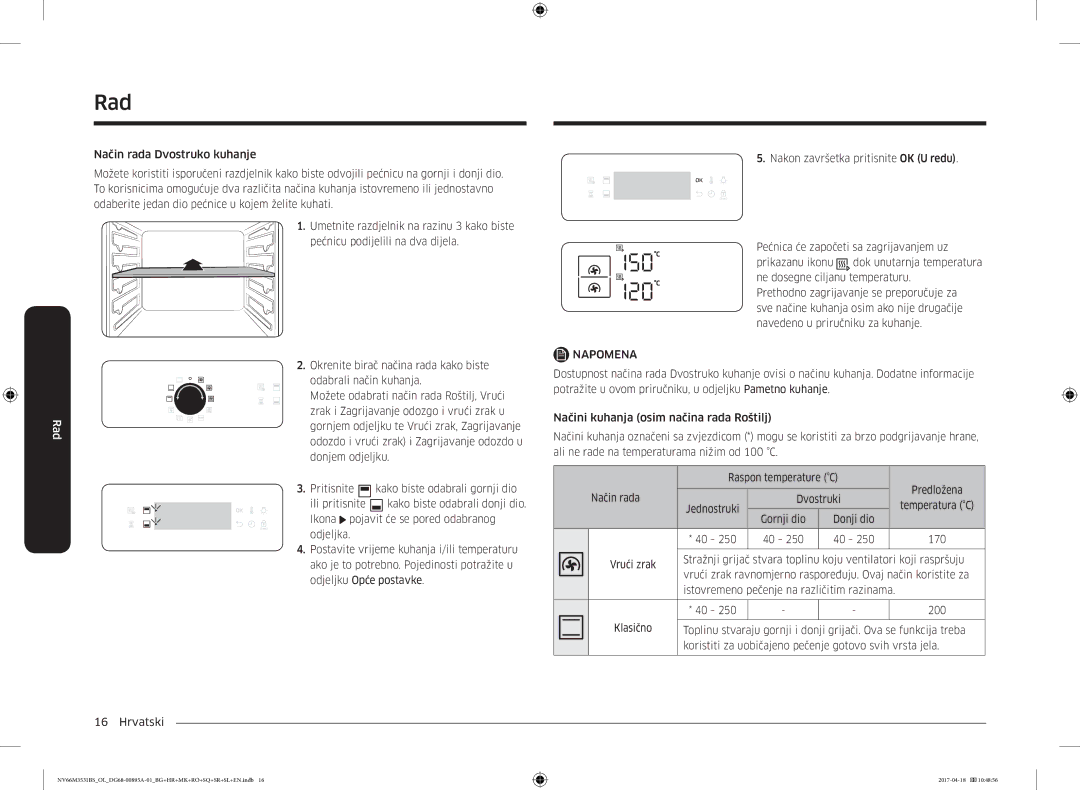 Samsung NV66M3531BS/OL manual Gornji dio Donji dio 170, Vrući zrak ravnomjerno raspoređuju. Ovaj način koristite za 