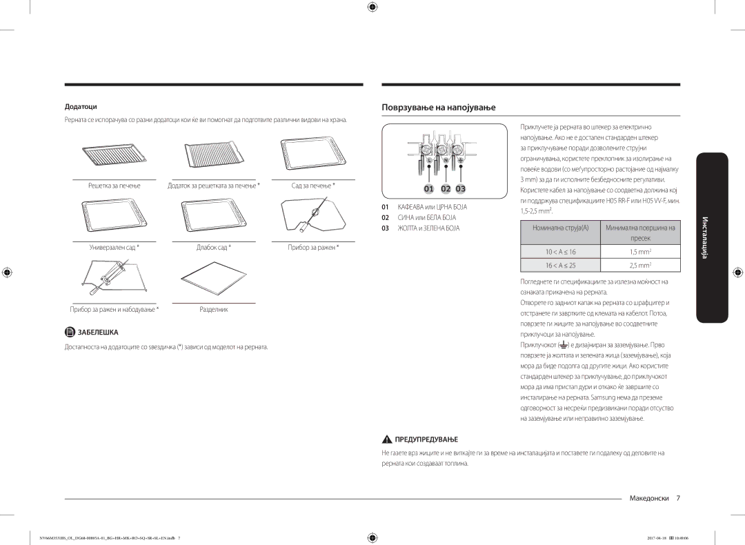 Samsung NV66M3531BS/EO, NV66M3531BS/OL manual Поврзување на напојување, Додатоци 