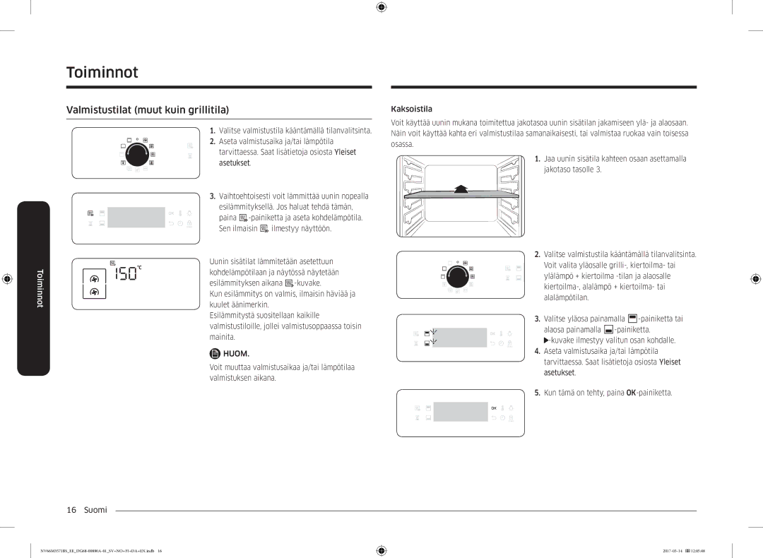 Samsung NV66M3571BS/EE manual Valmistustilat muut kuin grillitila 