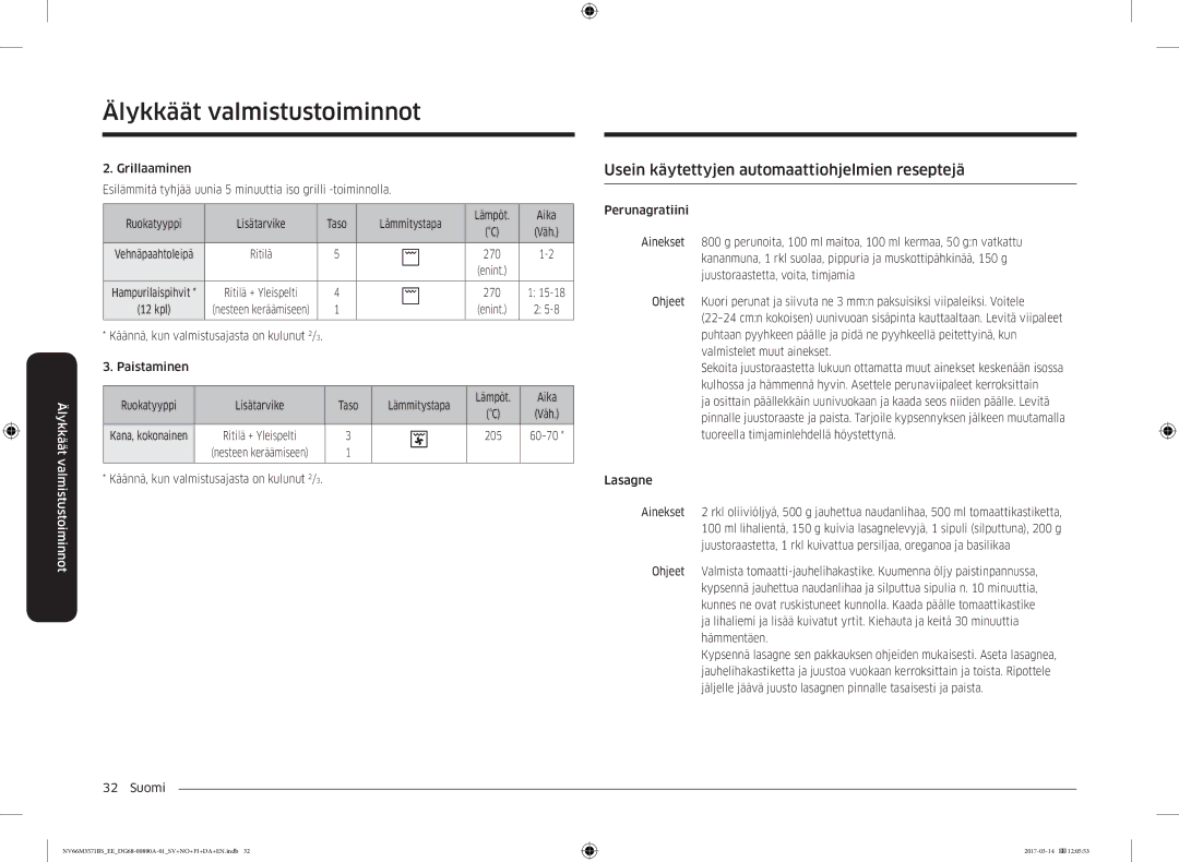 Samsung NV66M3571BS/EE Usein käytettyjen automaattiohjelmien reseptejä, Käännä, kun valmistusajasta on kulunut 2/3 Suomi 