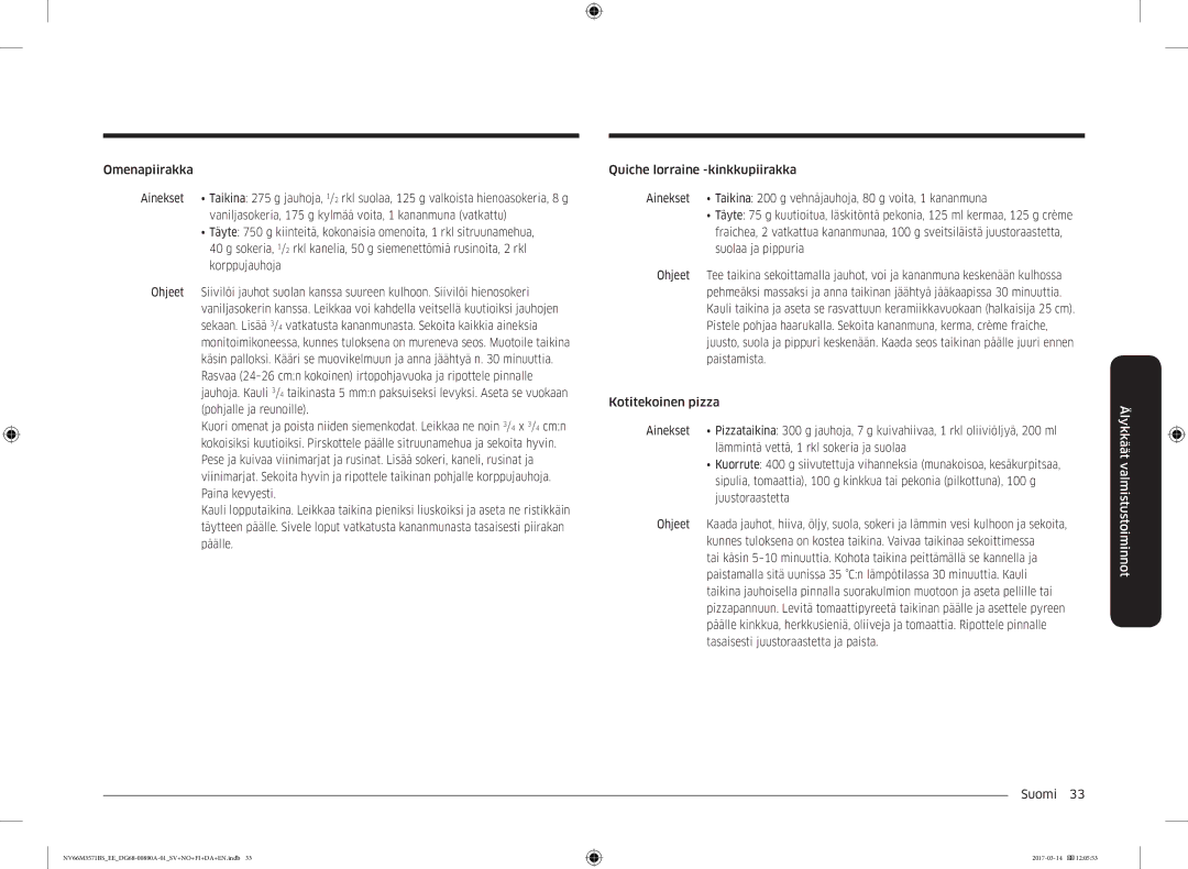 Samsung NV66M3571BS/EE manual Älykkäät valmistustoiminnot 