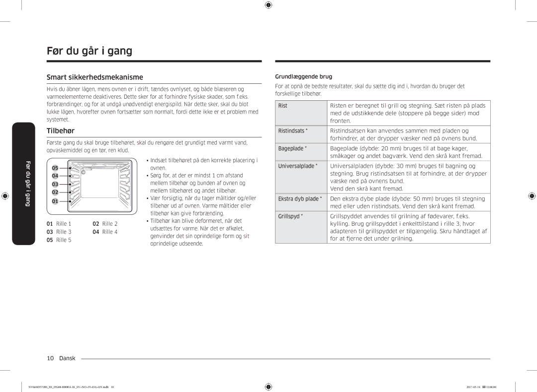 Samsung NV66M3571BS/EE manual Smart sikkerhedsmekanisme, Tilbehør 