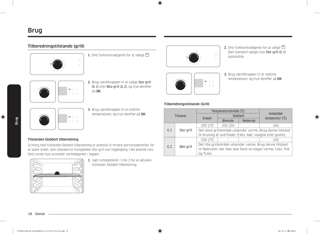 Samsung NV66M3571BS/EE manual Tilberedningstilstande grill 